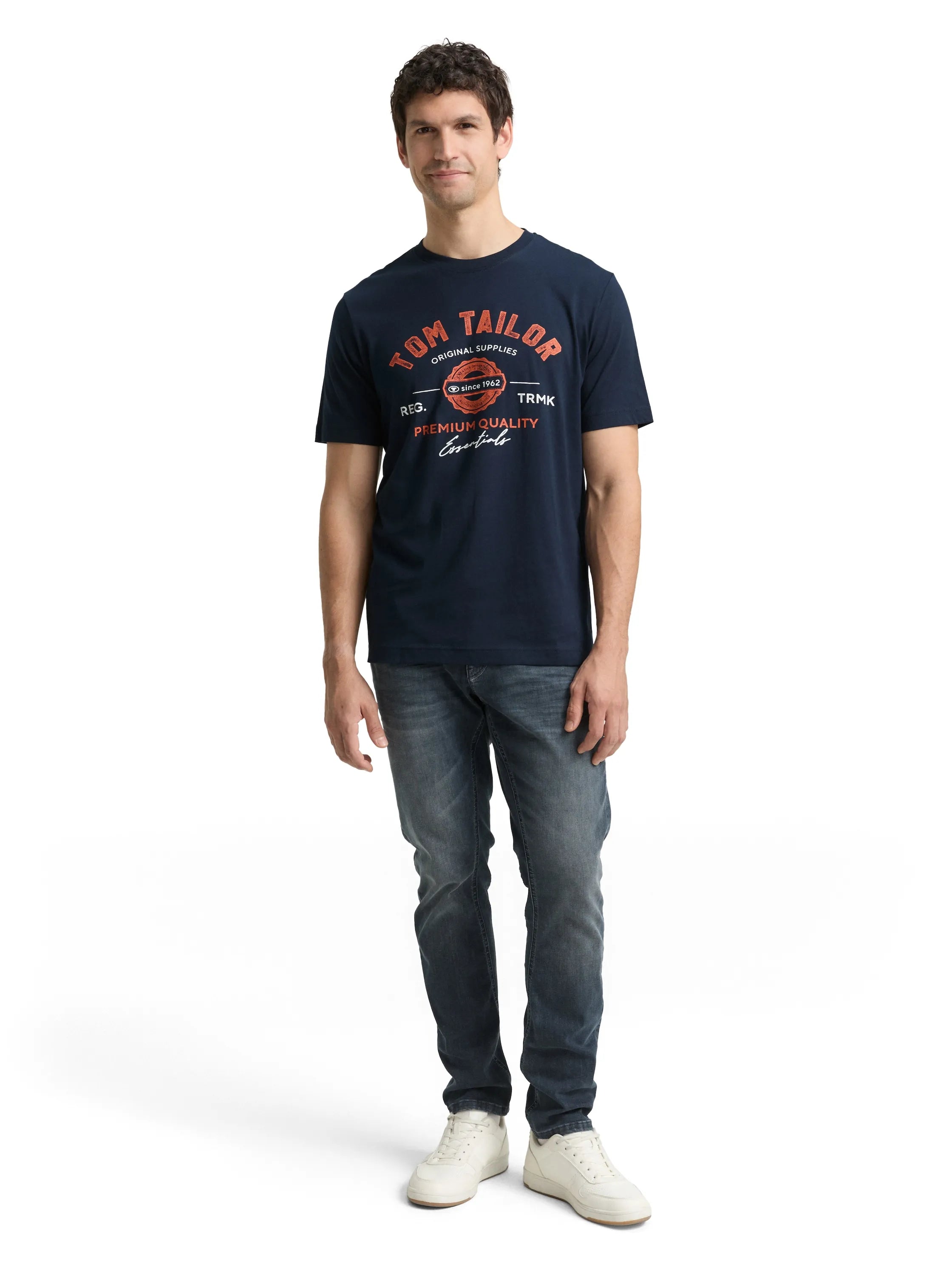 Tom Tailor Dark Blue Silhouette Men T-Shirt with Logo Print SKU: 1037735_40004 Image 01