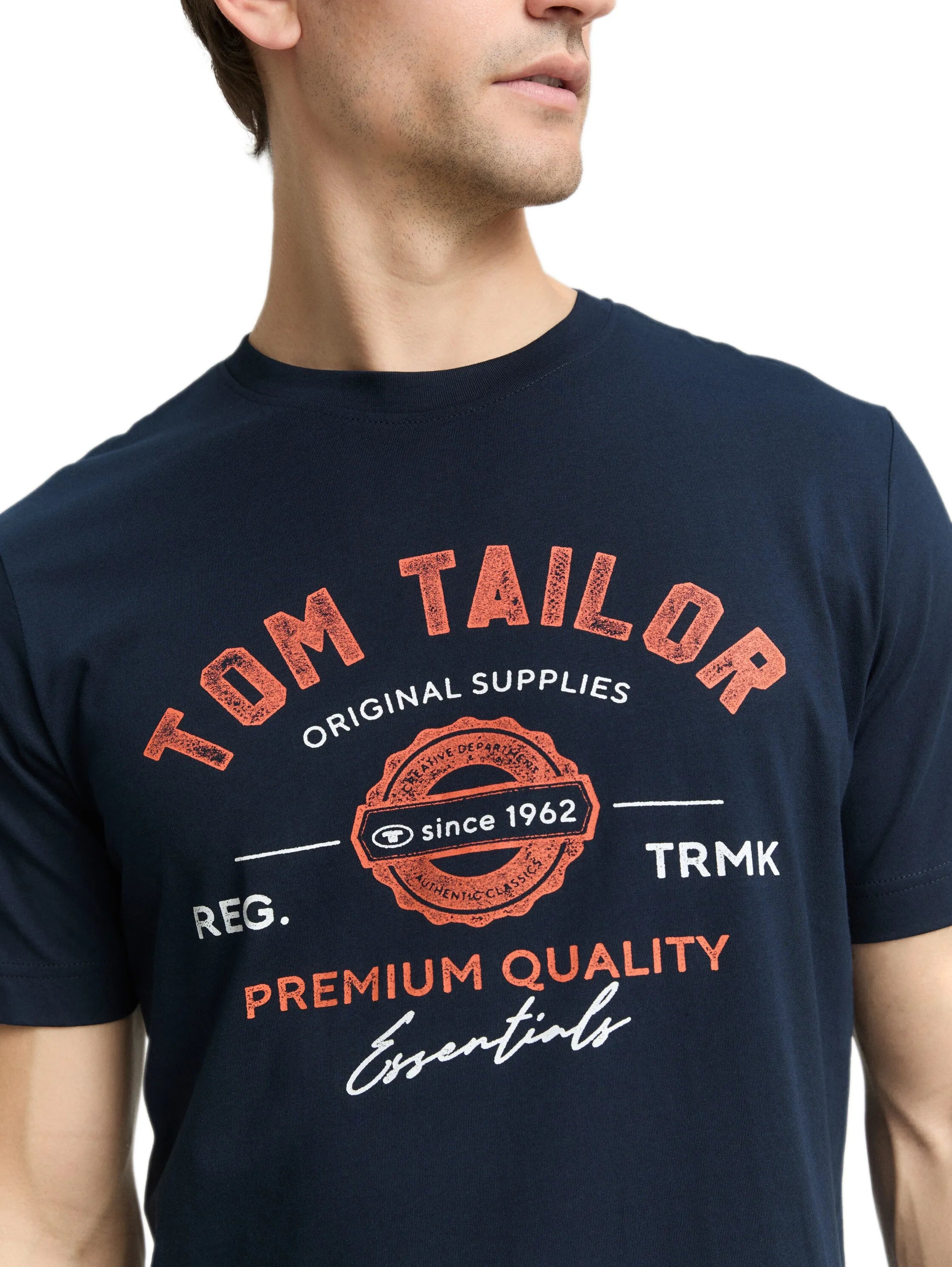 Tom Tailor Dark Blue Silhouette Men T-Shirt with Logo Print SKU: 1037735_40004 Image 04