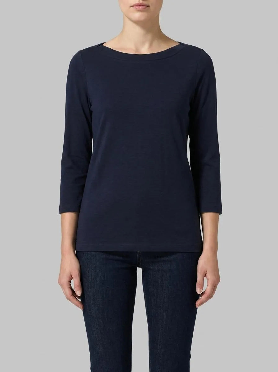 Tom Tailor Real Navy Blue Women T-Shirt with a Submarine Neckline SKU: 1038028_10360 Image 00