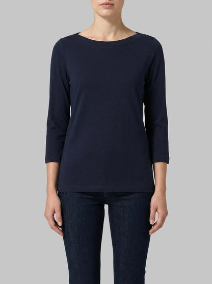 Tom Tailor Real Navy Blue Women T-Shirt with a Submarine Neckline SKU: 1038028_10360 Image 00
