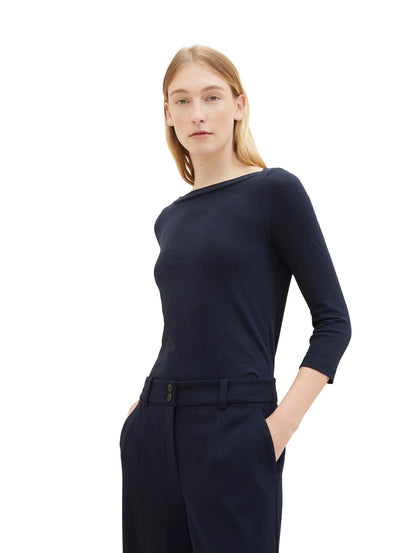 Tom Tailor Real Navy Blue Women T-Shirt with a Submarine Neckline SKU: 1038028_10360 Image 01