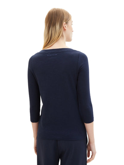 Tom Tailor Real Navy Blue Women T-Shirt with a Submarine Neckline SKU: 1038028_10360 Image 03