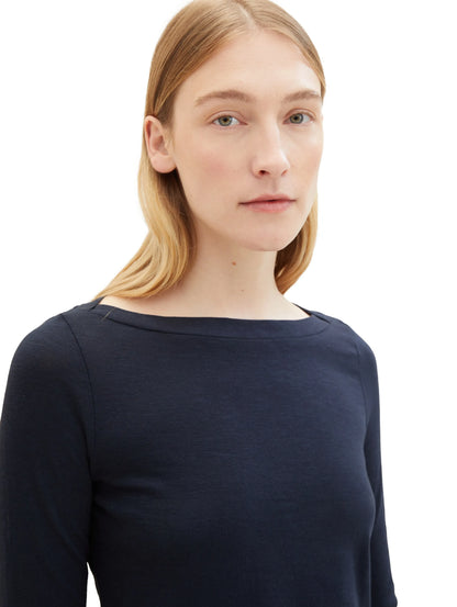 Tom Tailor Real Navy Blue Women T-Shirt with a Submarine Neckline SKU: 1038028_10360 Image 04