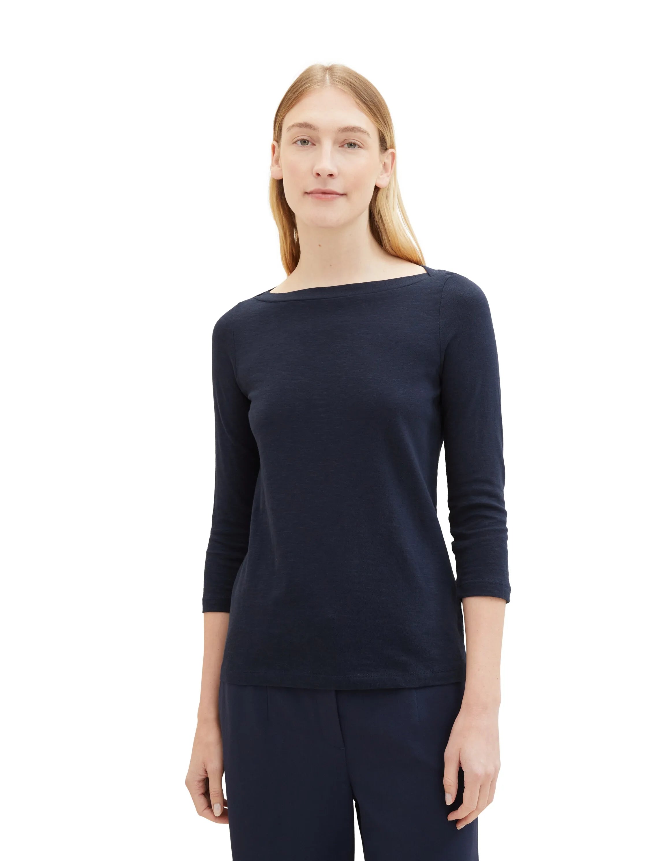 Tom Tailor Real Navy Blue Women T-Shirt with a Submarine Neckline SKU: 1038028_10360 Image 06