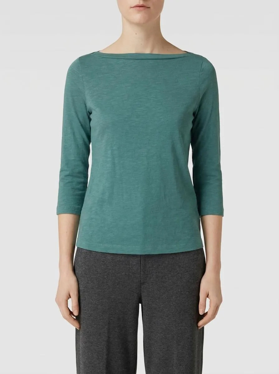 Tom Tailor Sea Pine Green Women T-Shirt with a Submarine Neckline SKU: 1038028_10697 Image 00