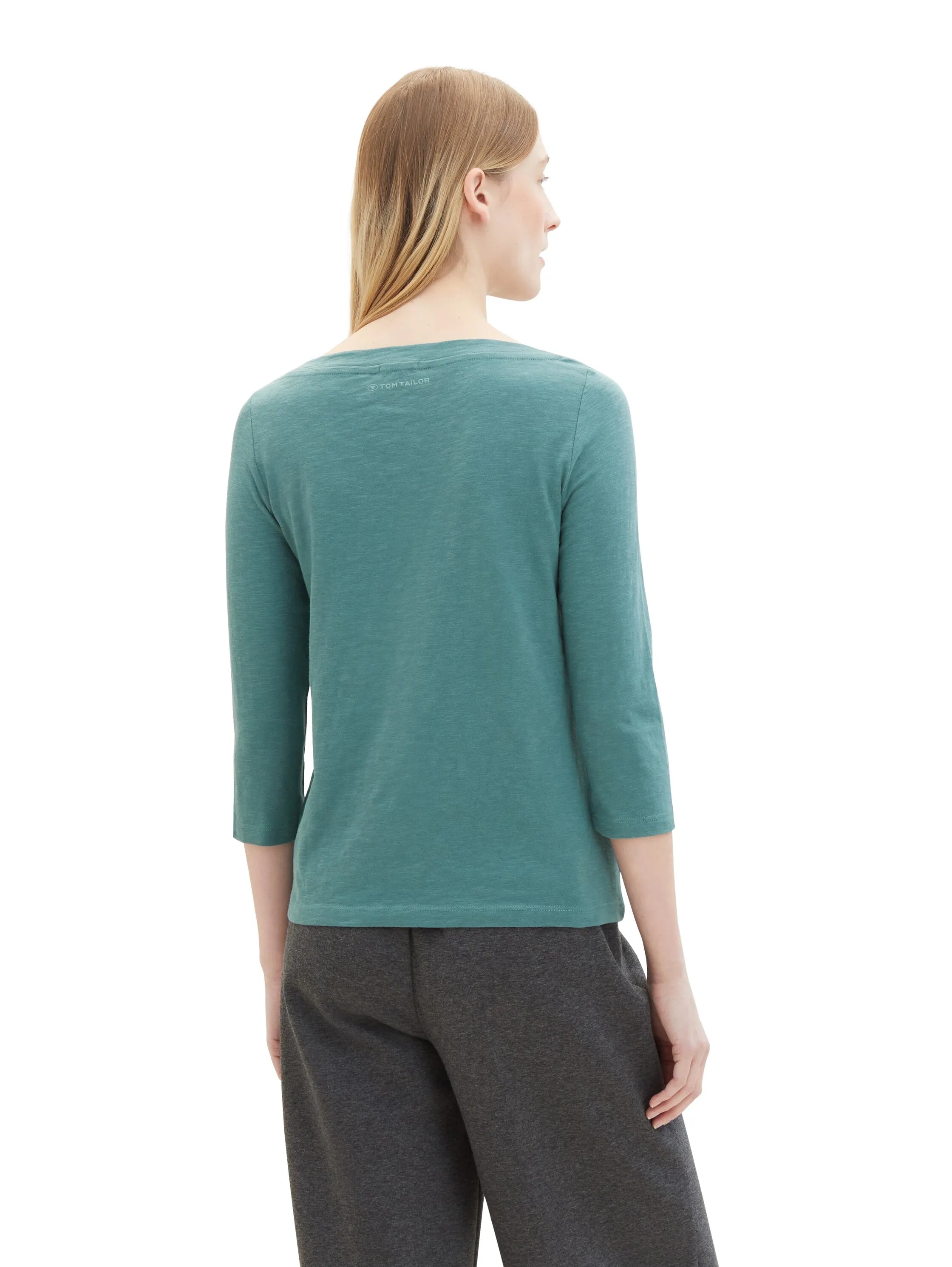 Tom Tailor Sea Pine Green Women T-Shirt with a Submarine Neckline SKU: 1038028_10697 Image 03