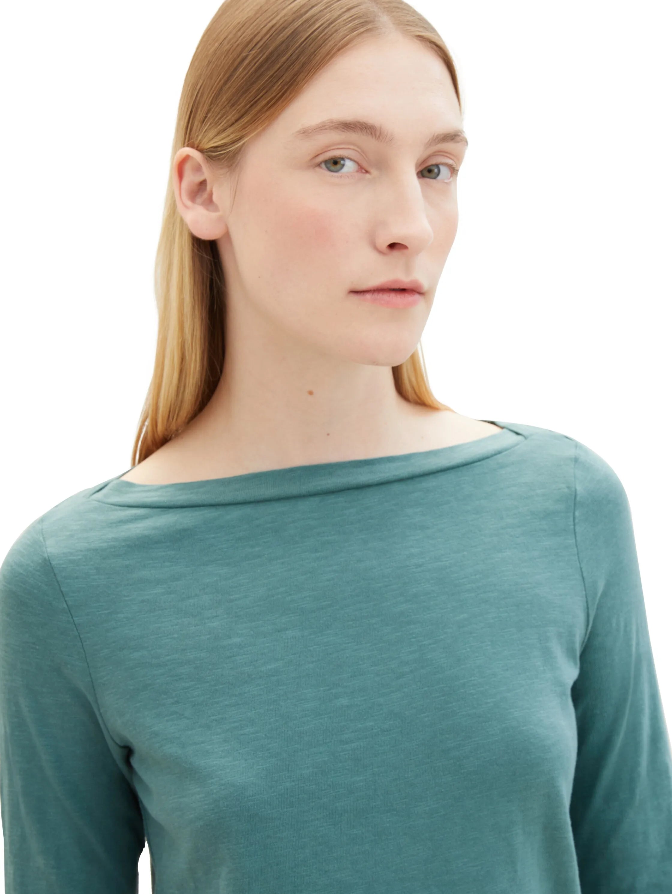 Tom Tailor Sea Pine Green Women T-Shirt with a Submarine Neckline SKU: 1038028_10697 Image 04