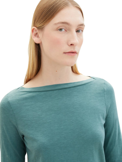 Tom Tailor Sea Pine Green Women T-Shirt with a Submarine Neckline SKU: 1038028_10697 Image 04
