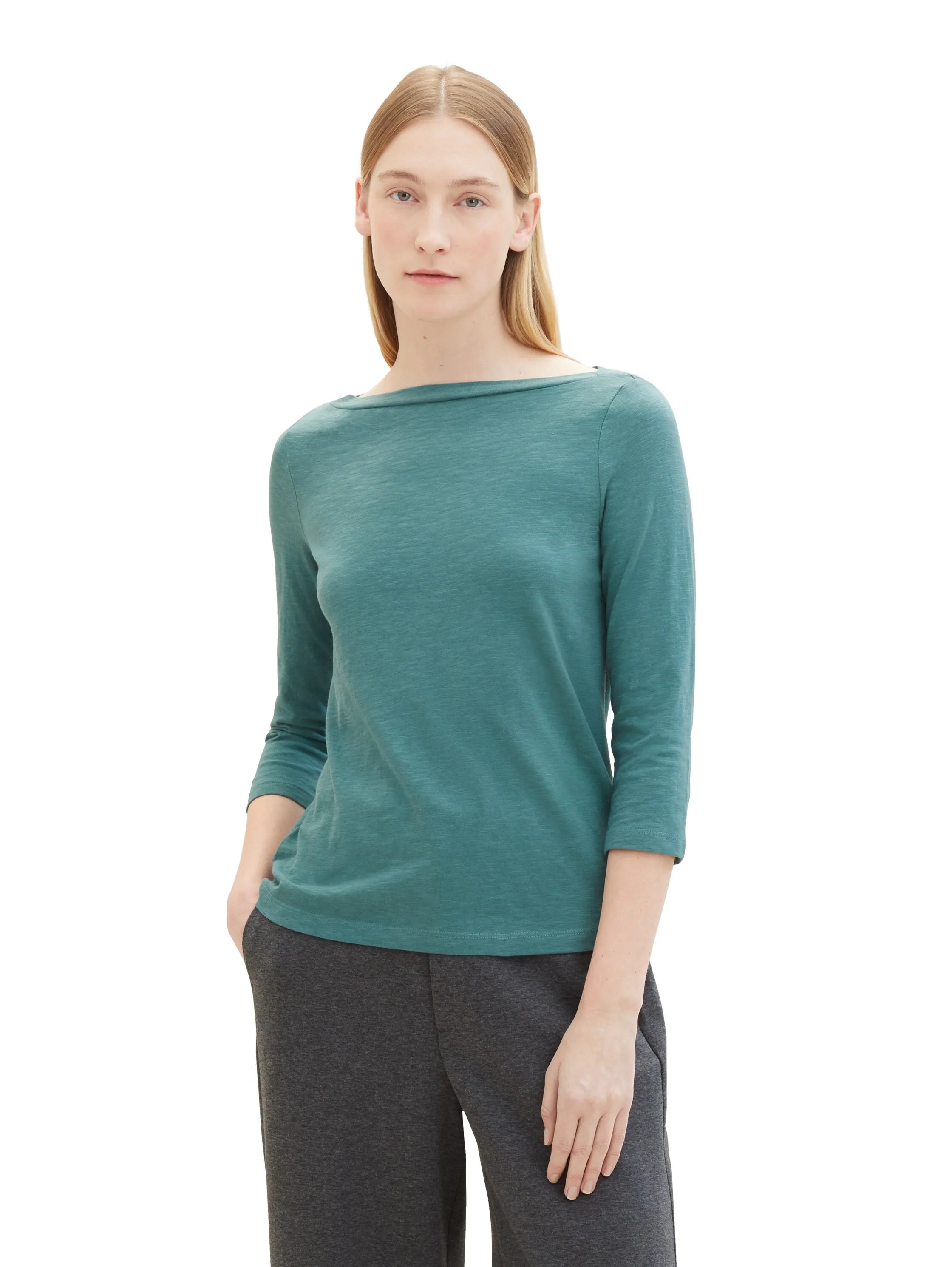 Tom Tailor Sea Pine Green Women T-Shirt with a Submarine Neckline SKU: 1038028_10697 Image 06
