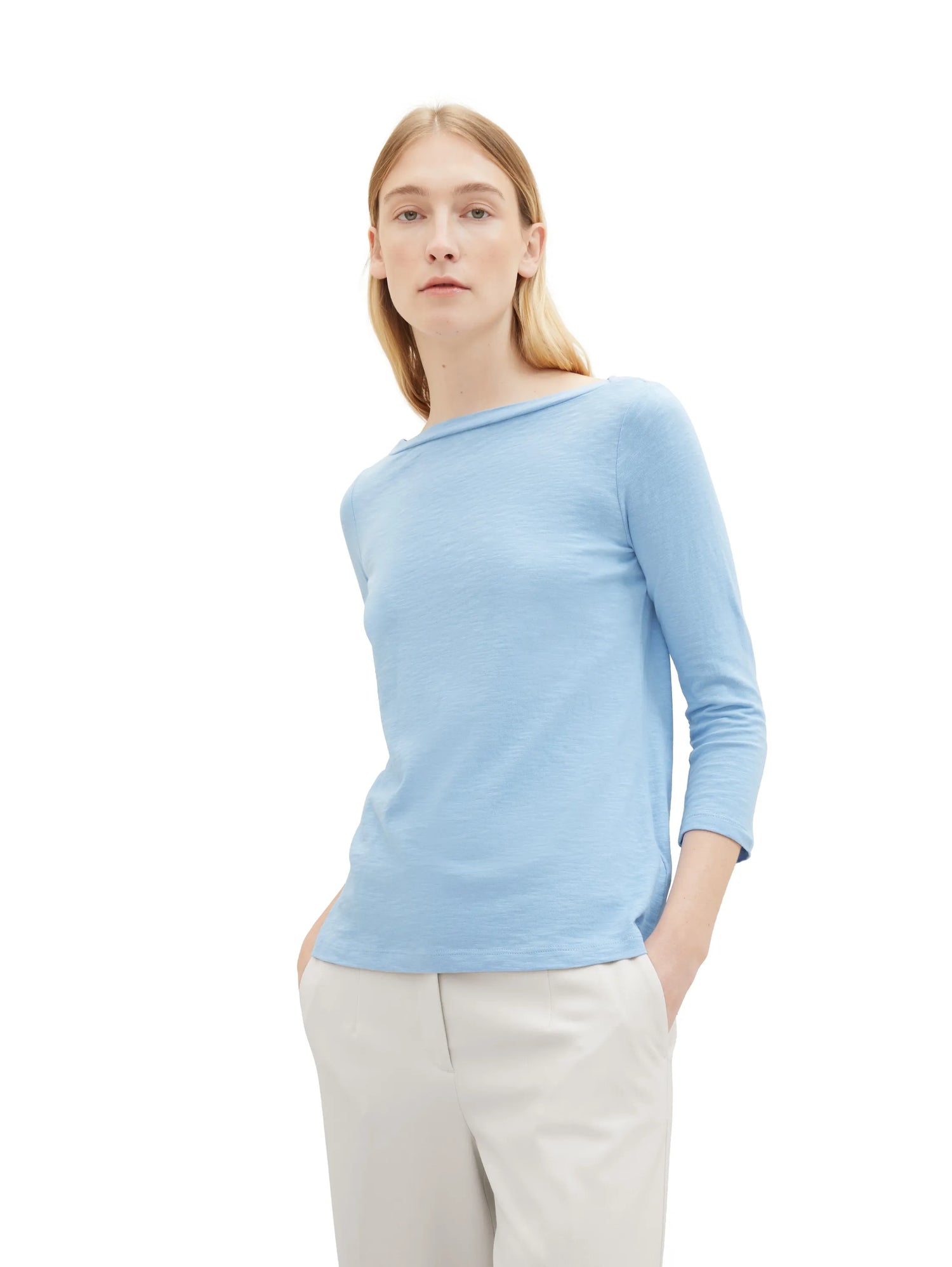 Tom Tailor Light Fjord Blue Women T-Shirt with a Submarine Neckline SKU: 1038028_34587 Image 01