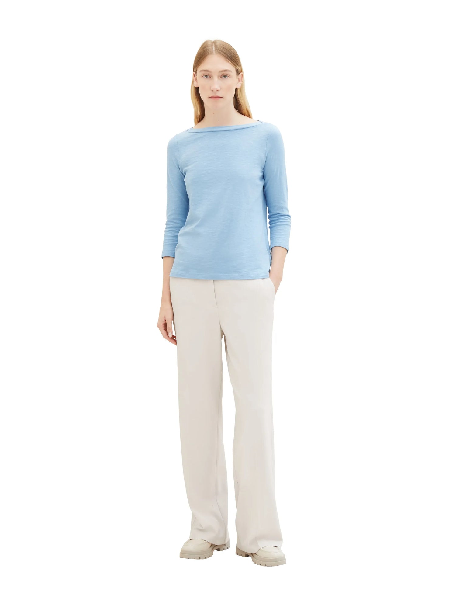 Tom Tailor Light Fjord Blue Women T-Shirt with a Submarine Neckline SKU: 1038028_34587 Image 02