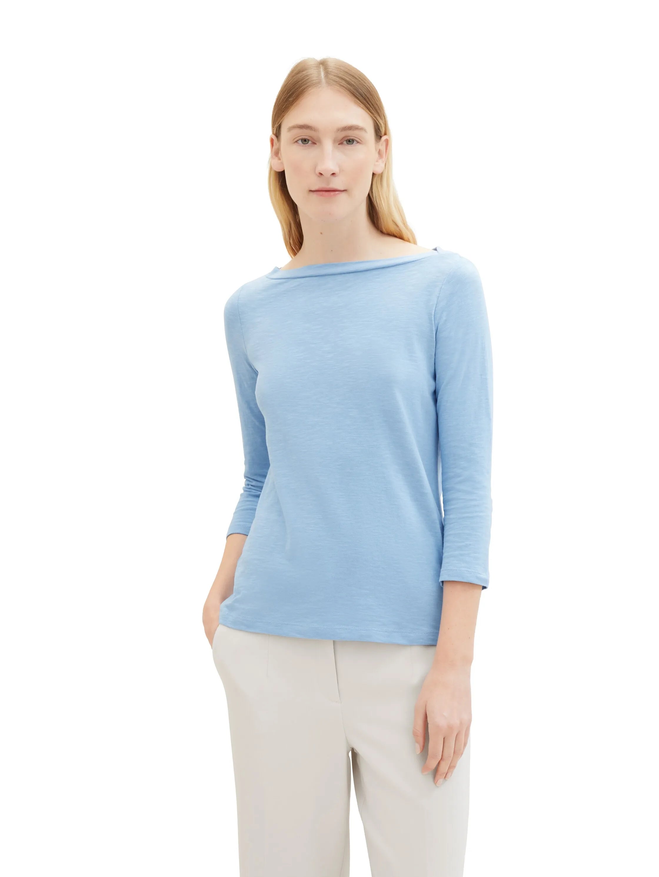 Tom Tailor Light Fjord Blue Women T-Shirt with a Submarine Neckline SKU: 1038028_34587 Image 04