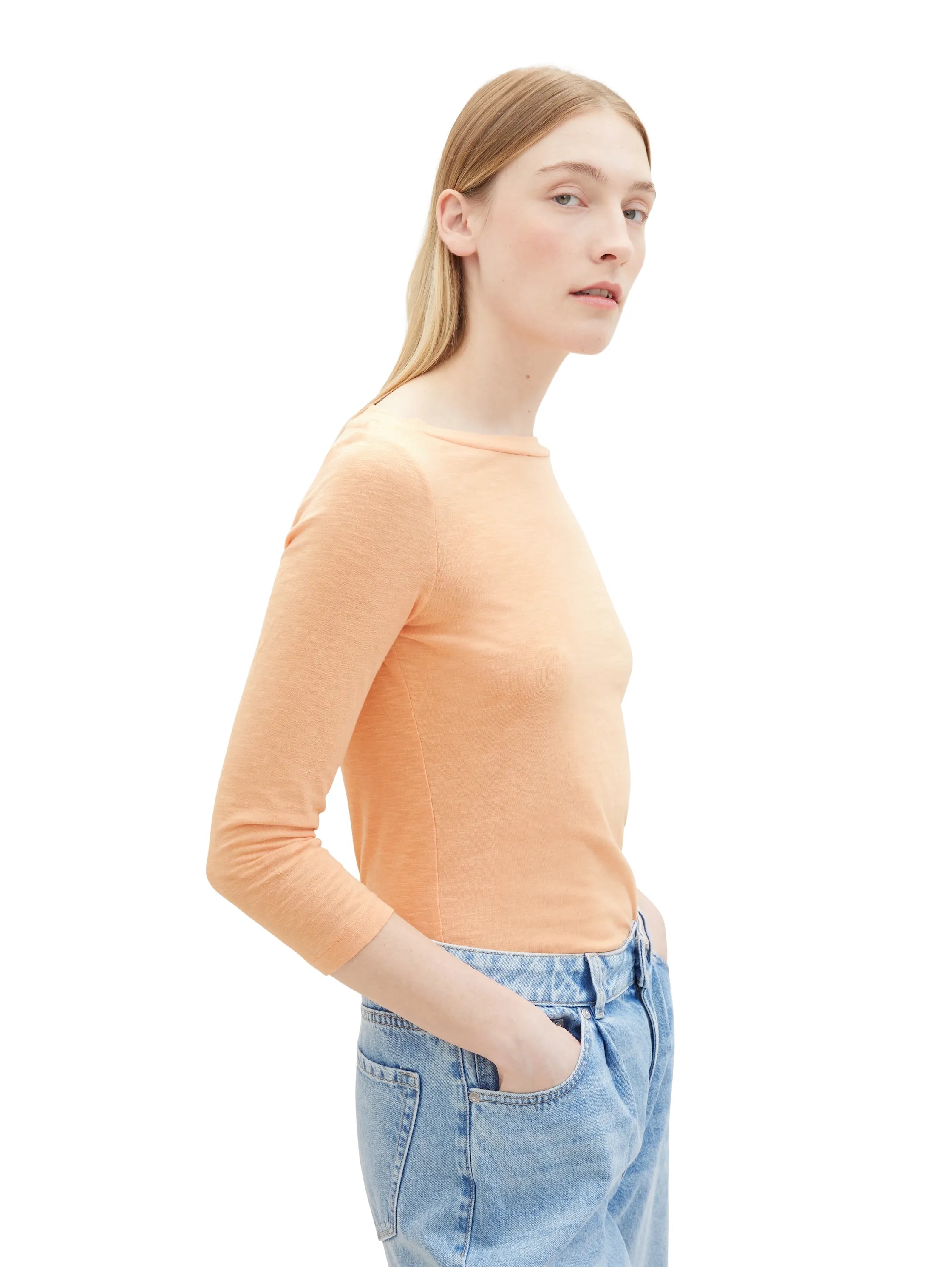 Tom Tailor Light Coral Women T-Shirt with a Submarine Neckline SKU: 1038028_34891 Image 01