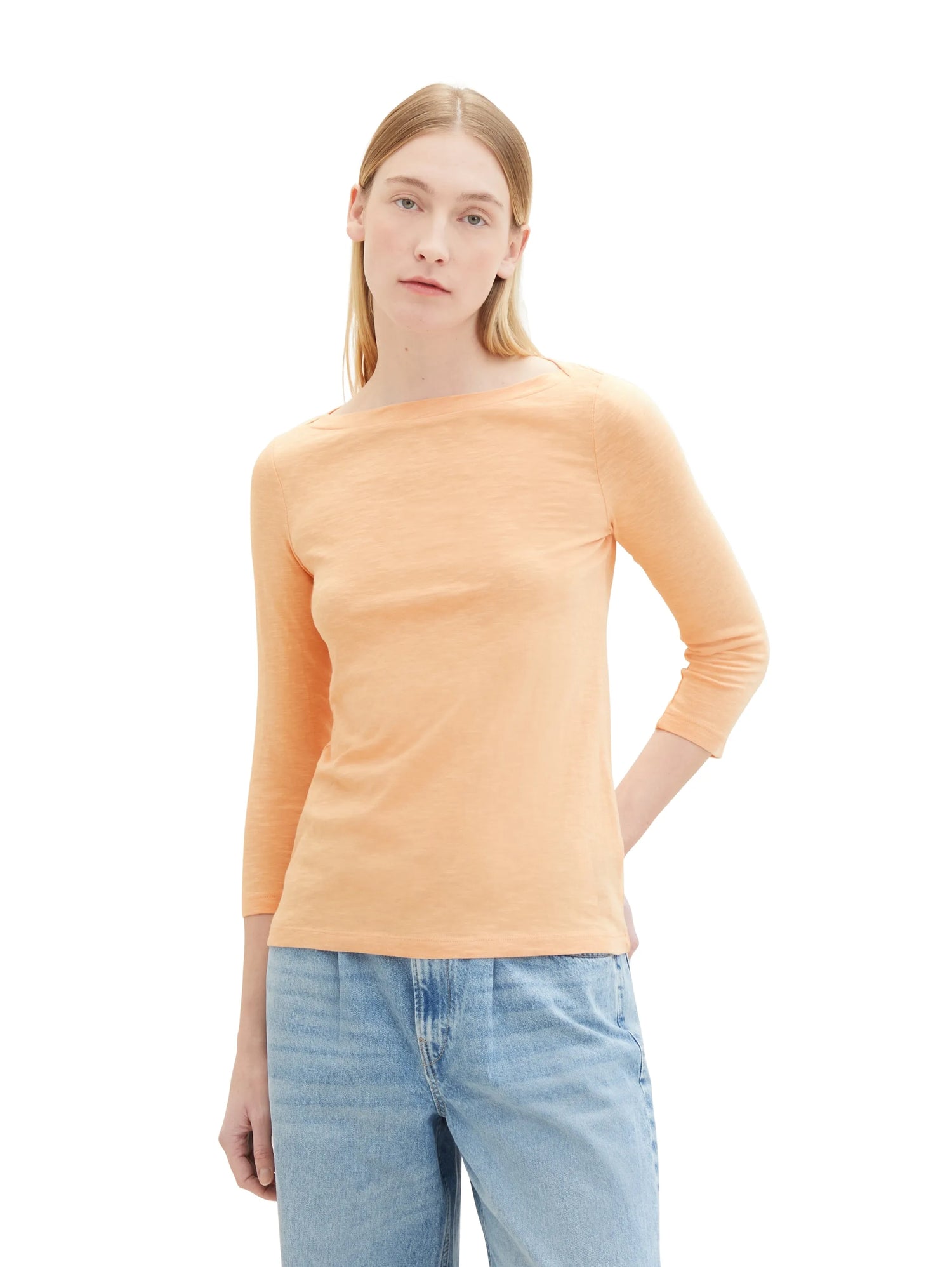 Tom Tailor Light Coral Women T-Shirt with a Submarine Neckline SKU: 1038028_34891 Image 04