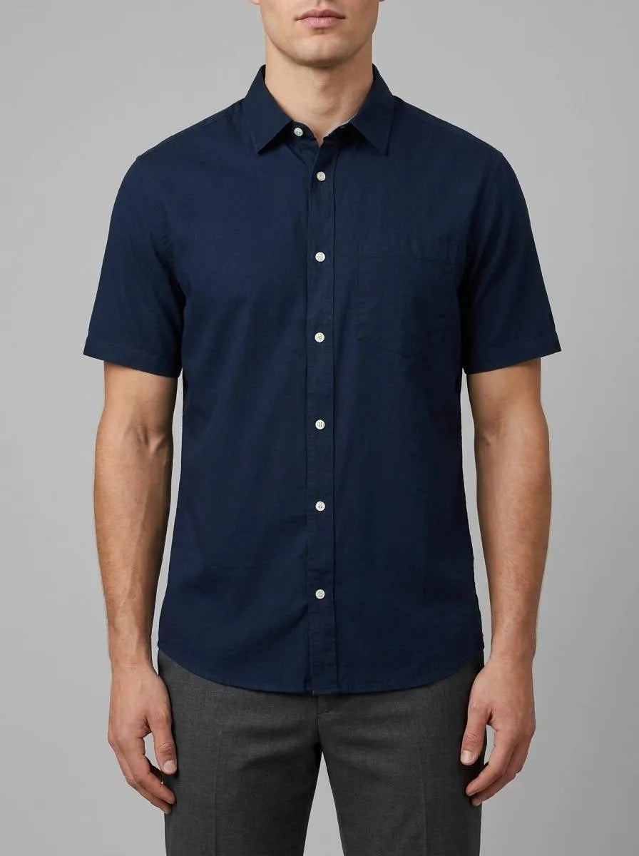 Tom Tailor Sky Captain Blue Men Regular Fit Short-Sleeved Dress Shirt SKU: 1040120_10668 Image 00