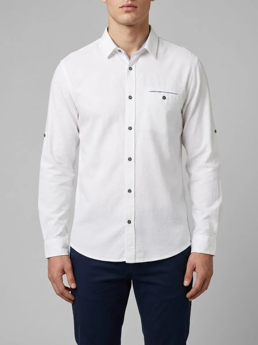 Tom Tailor White Men Textured Shirt SKU: 1040129_20000 Image 00
