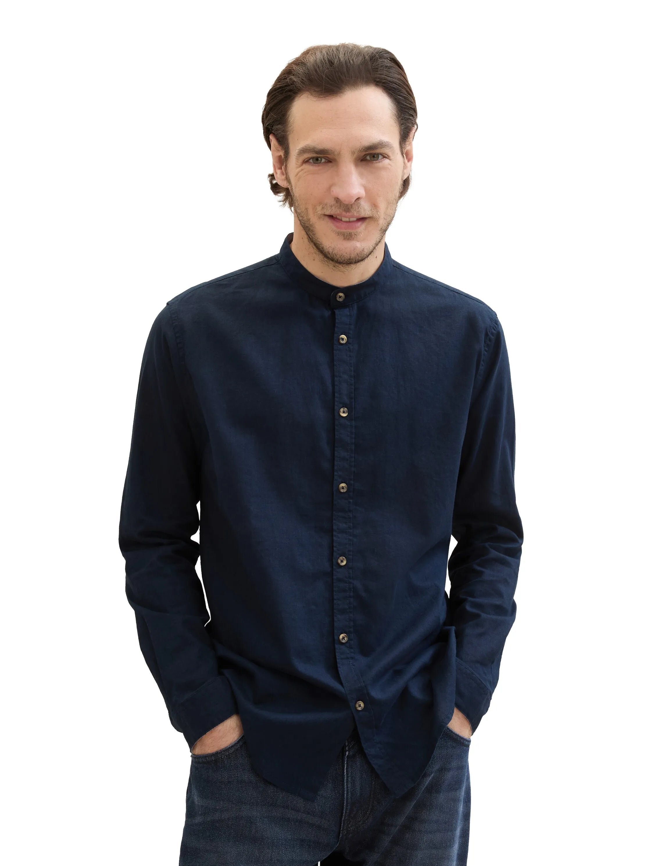 Tom Tailor Sky Captain Blue Men Shirt with Linen SKU: 1040140_10668 Image 01