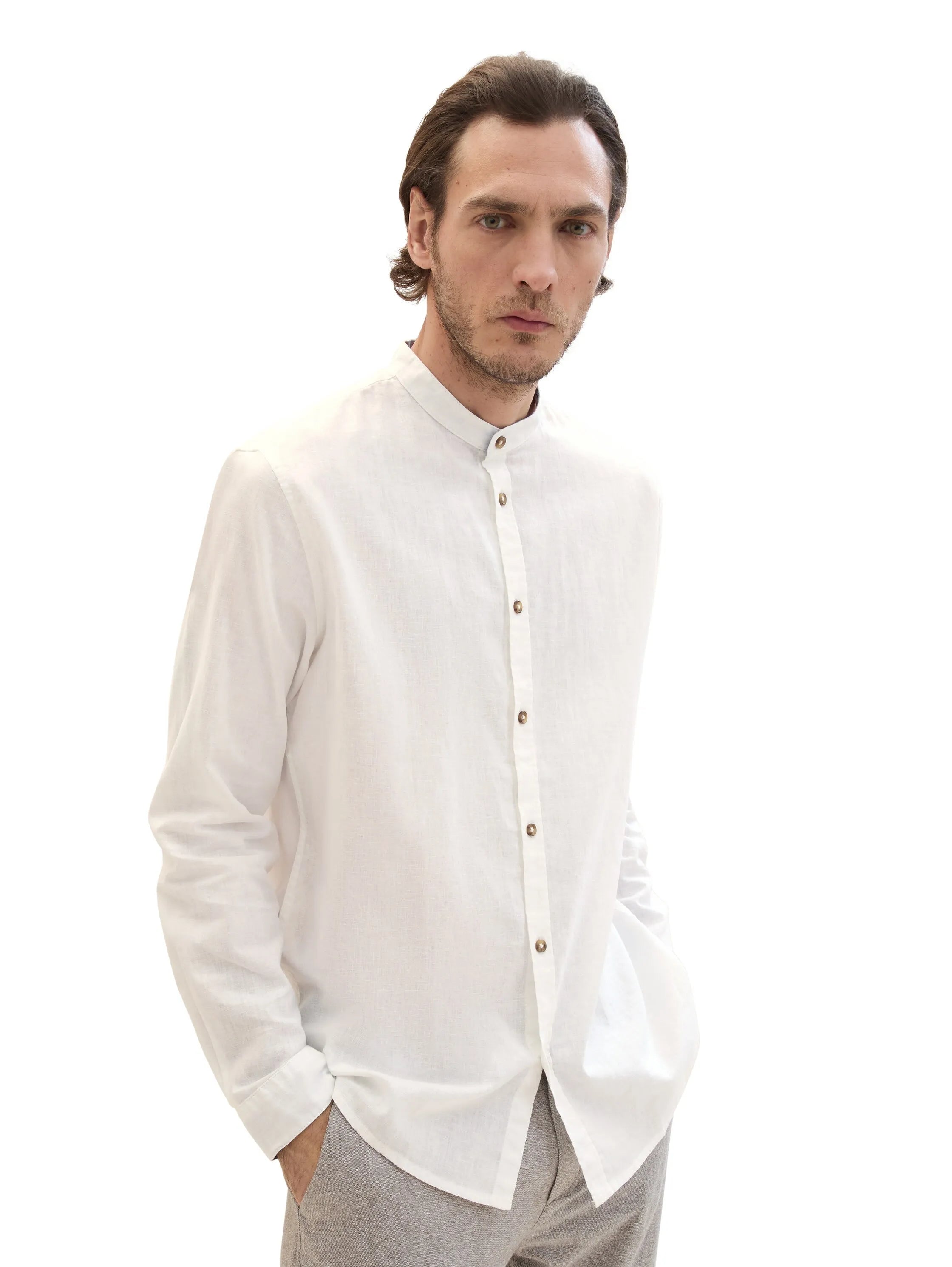 Tom Tailor White Men Shirt with Linen SKU: 1040140_20000 Image 01