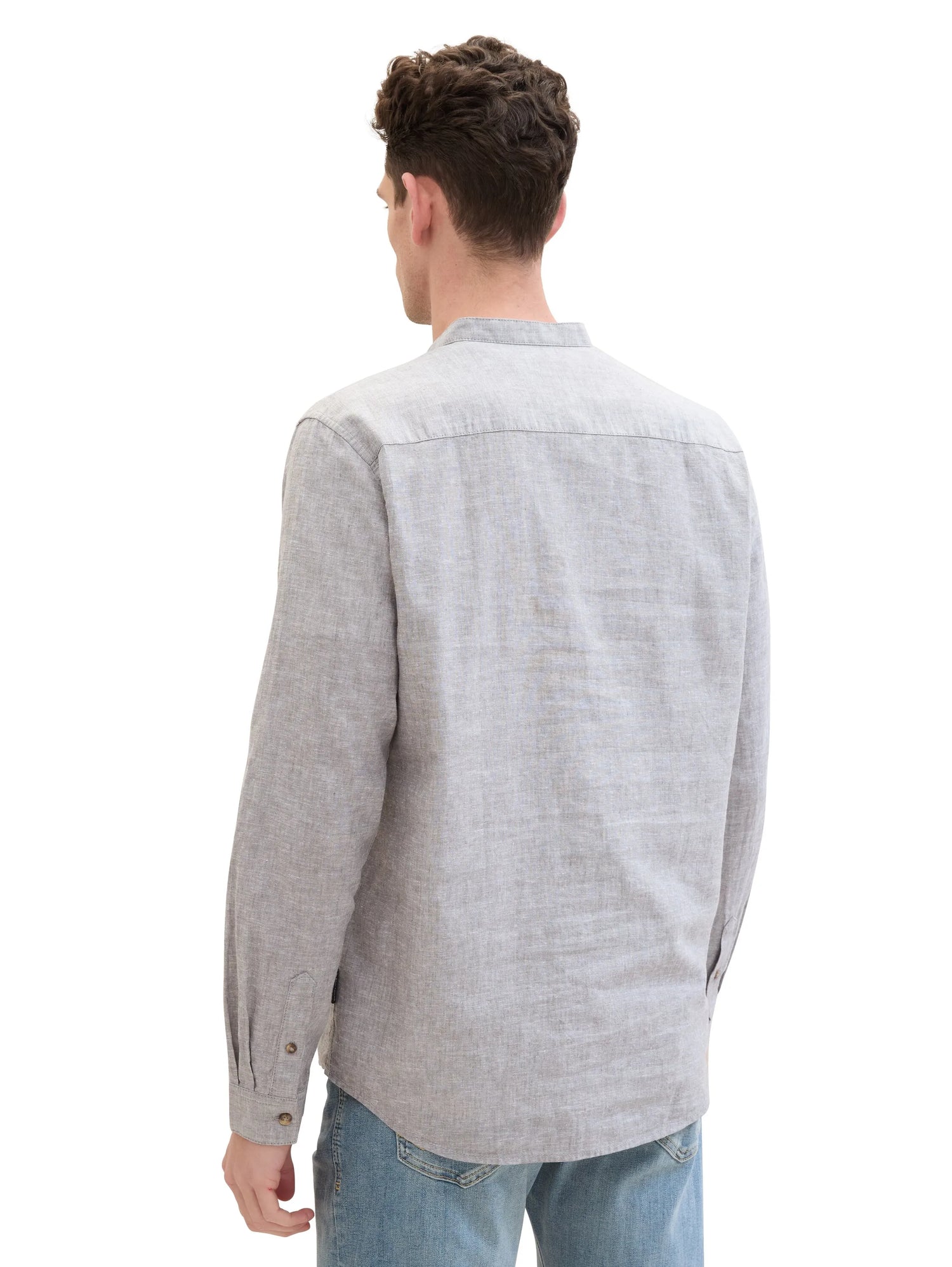 Tom Tailor Smokey Olive Green Chambray Men Shirt with Linen SKU: 1040140_34607 Image 03