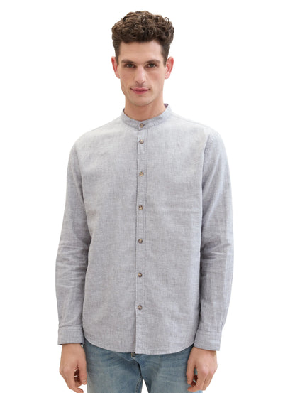 Tom Tailor Smokey Olive Green Chambray Men Shirt with Linen SKU: 1040140_34607 Image 04
