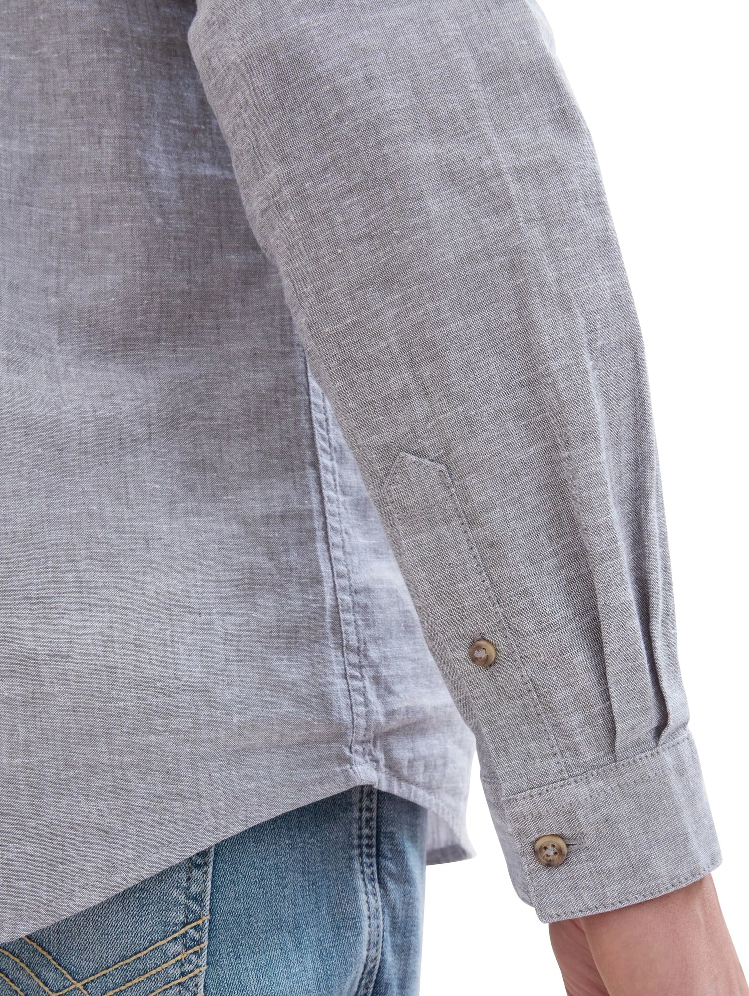 Tom Tailor Smokey Olive Green Chambray Men Shirt with Linen SKU: 1040140_34607 Image 06