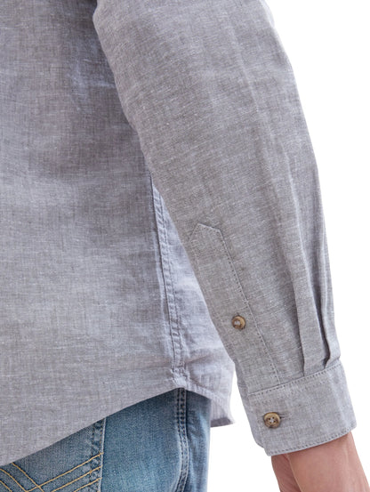 Tom Tailor Smokey Olive Green Chambray Men Shirt with Linen SKU: 1040140_34607 Image 06