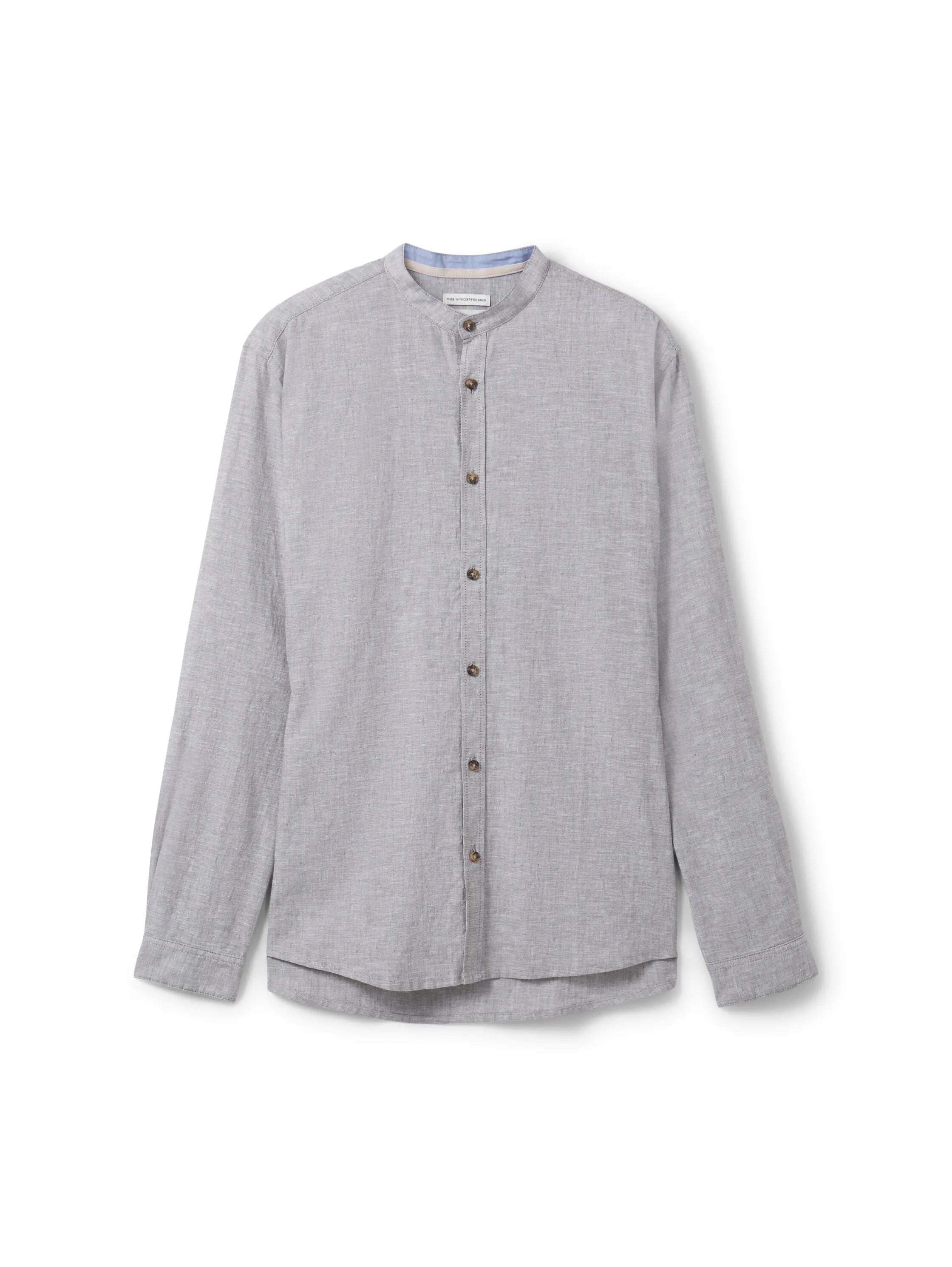 Tom Tailor Smokey Olive Green Chambray Men Shirt with Linen SKU: 1040140_34607 Image 07