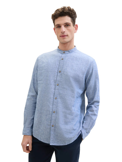 Tom Tailor Leasure Blue Chambray Men Shirt with Linen SKU: 1040140_34922 Image 01