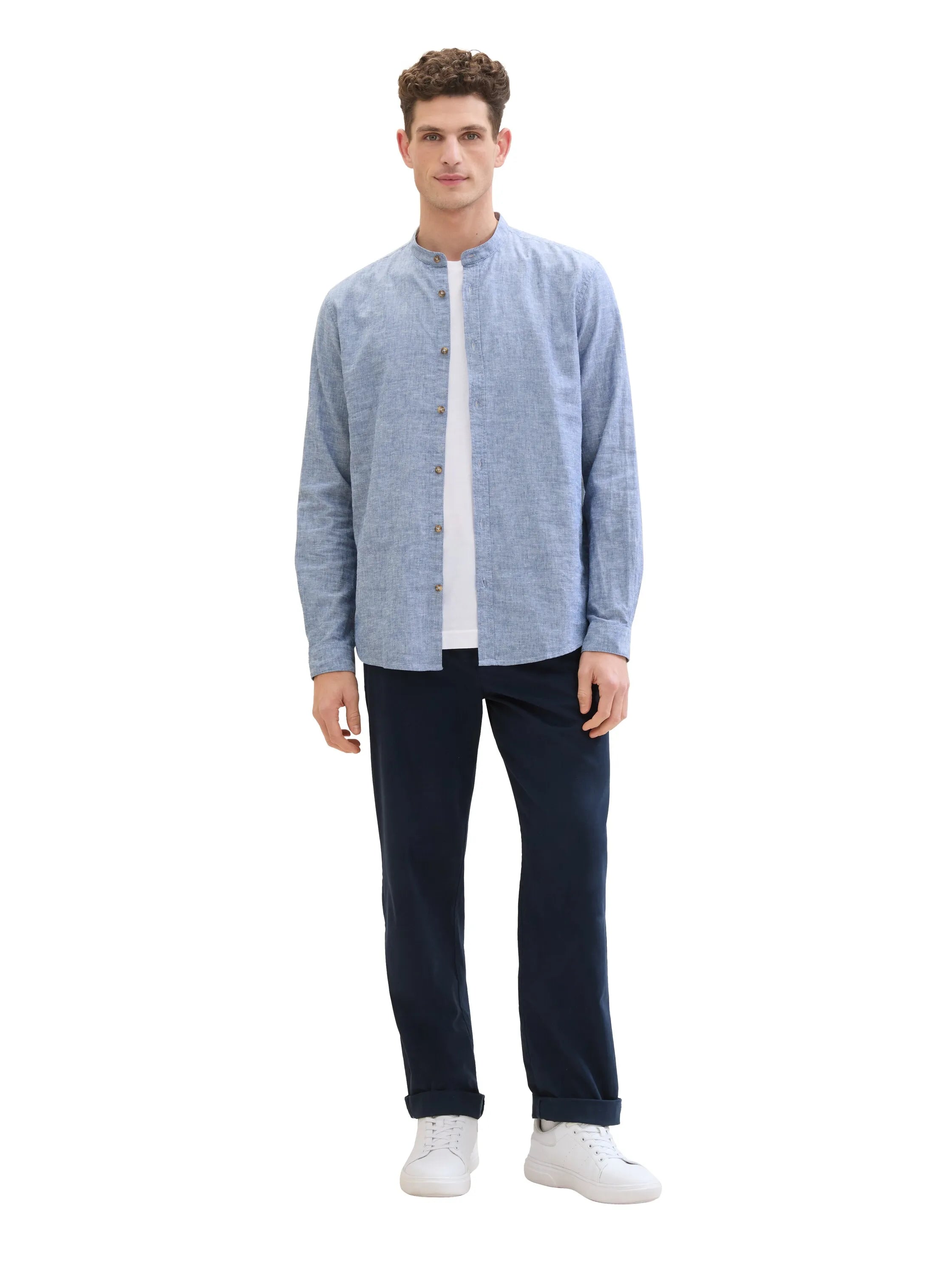 Tom Tailor Leasure Blue Chambray Men Shirt with Linen SKU: 1040140_34922 Image 02