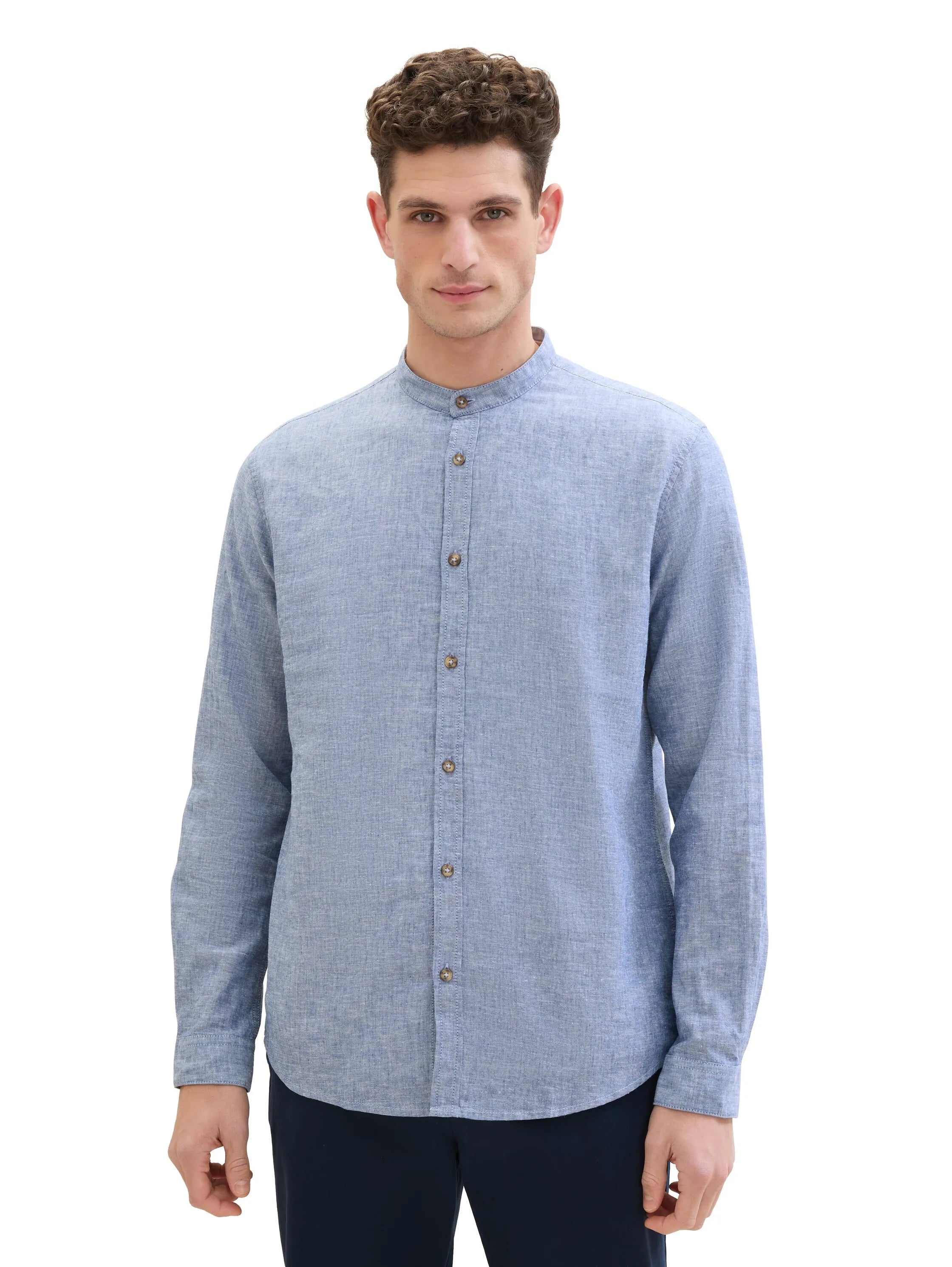 Tom Tailor Leasure Blue Chambray Men Shirt with Linen SKU: 1040140_34922 Image 04