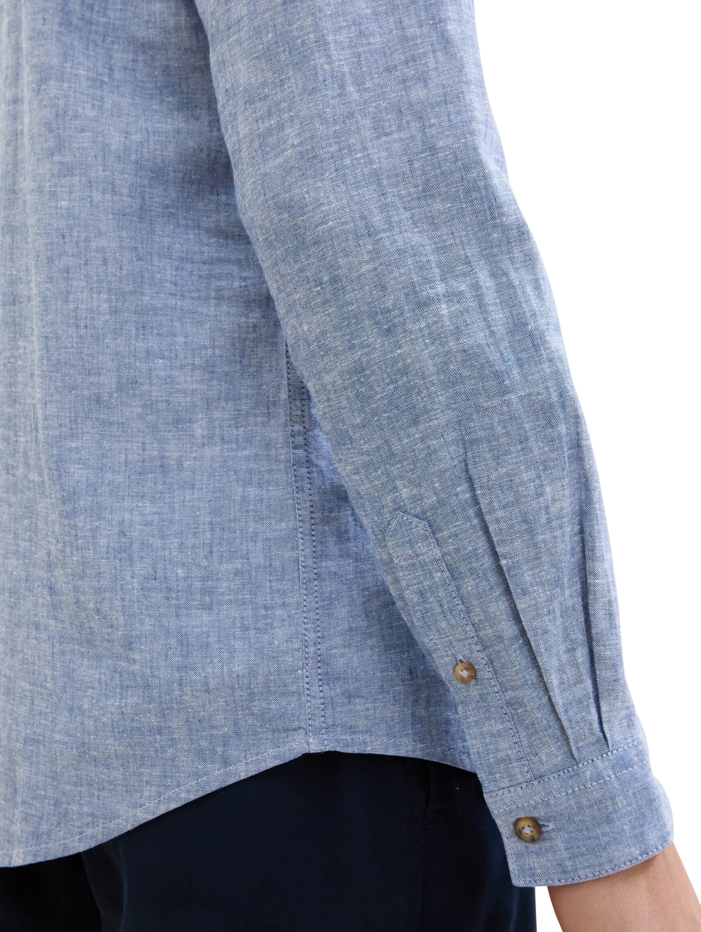 Tom Tailor Leasure Blue Chambray Men Shirt with Linen SKU: 1040140_34922 Image 06