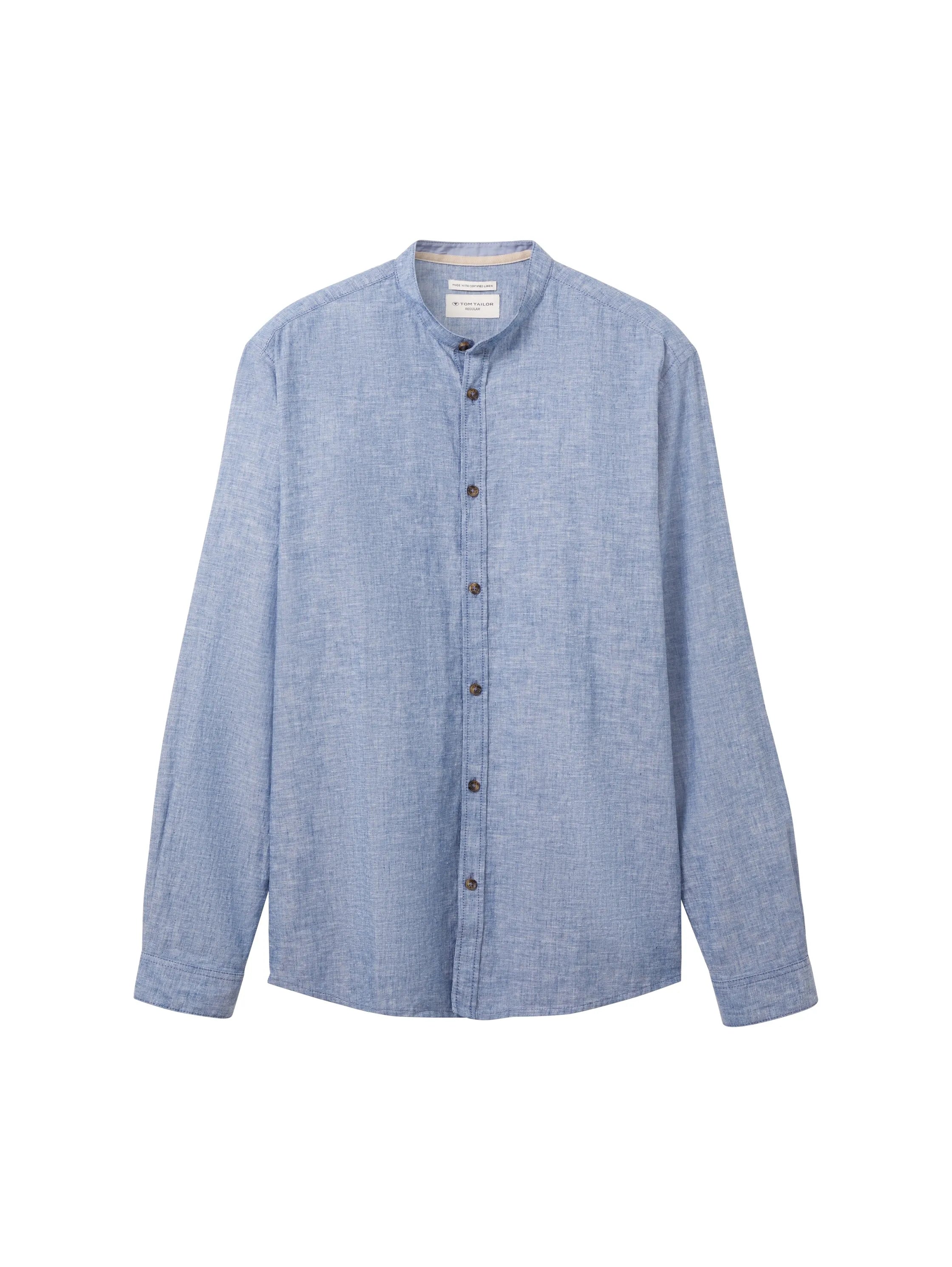 Tom Tailor Leasure Blue Chambray Men Shirt with Linen SKU: 1040140_34922 Image 07