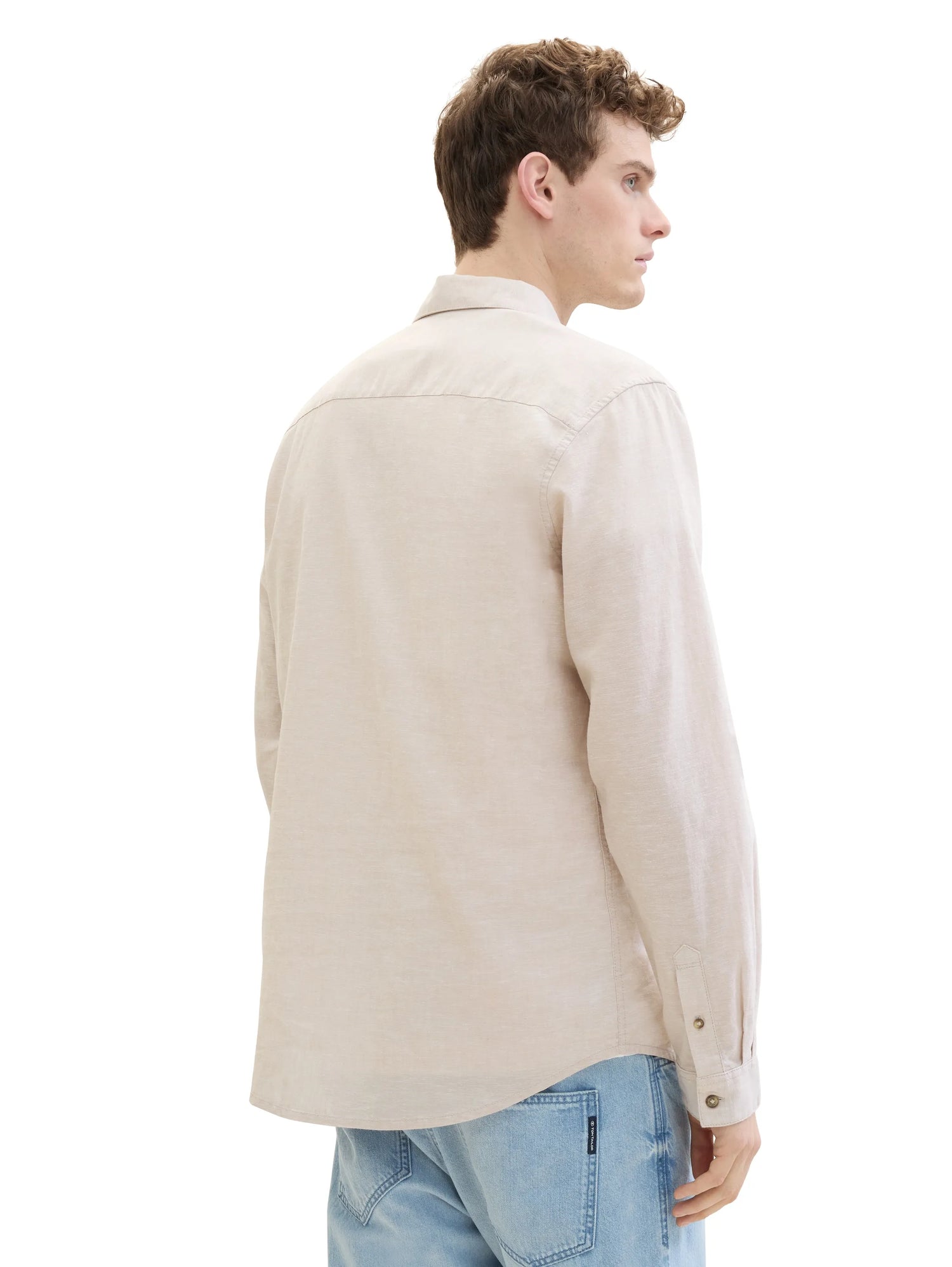 Tom Tailor Caramel Beige Chambray Men Regular-Fit Shirt with Linen SKU: 1040141_31235 Image 03