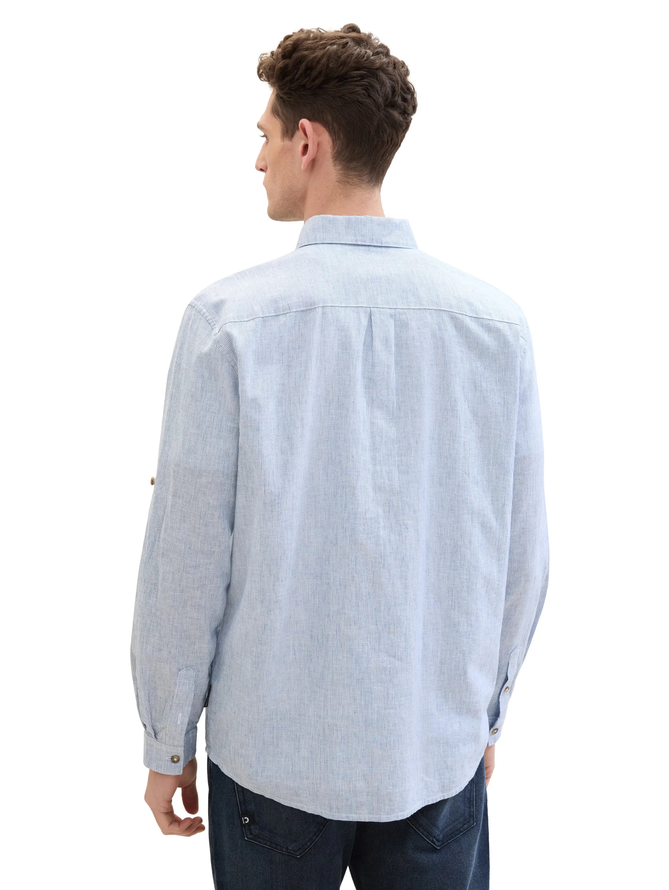 Tom Tailor Blue Fine Stripe Men Shirt with Linen SKU: 1040142_34918 Image 03