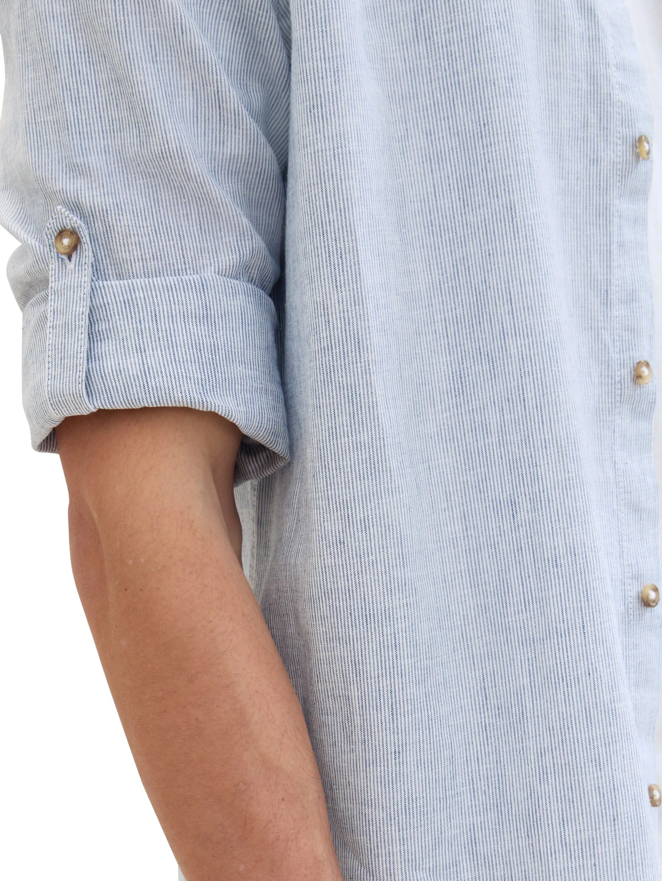 Tom Tailor Blue Fine Stripe Men Shirt with Linen SKU: 1040142_34918 Image 06
