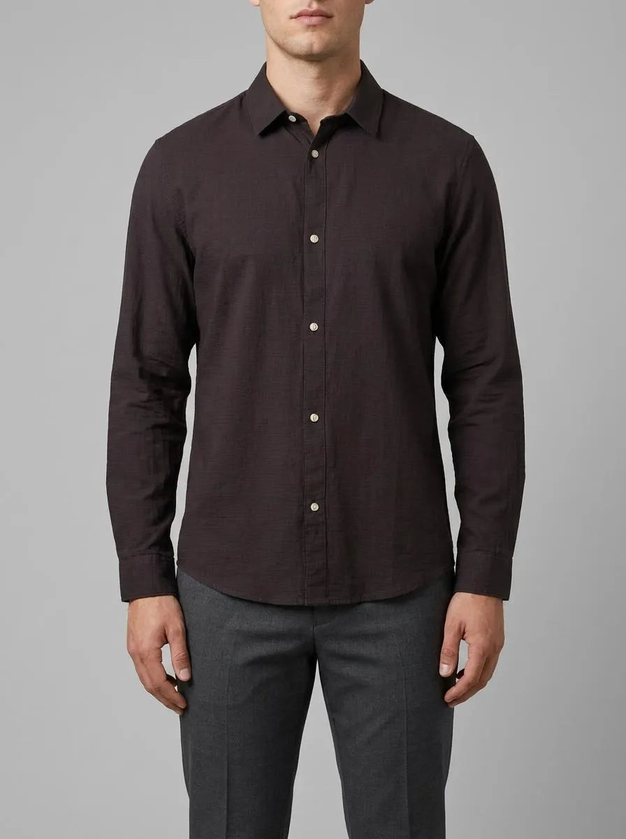 Tom Tailor Black Herringbone Structure Men Regular Fit Long-Sleeved Dress Shirt SKU: 1040148_34773 Image 00