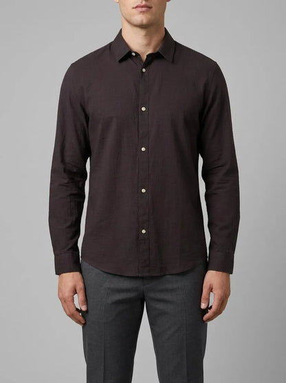 Tom Tailor Black Herringbone Structure Men Regular Fit Long-Sleeved Dress Shirt SKU: 1040148_34773 Image 00
