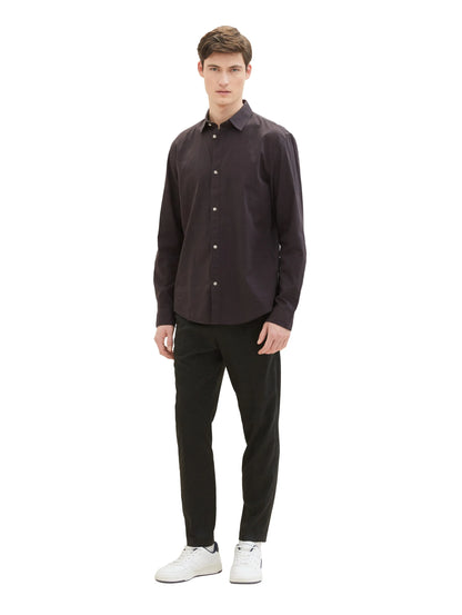 Denim Tom Tailor Black Herringbone Structure Men Regular Fit Long-Sleeved Dress Shirt SKU: 1040148_34773 Image 02