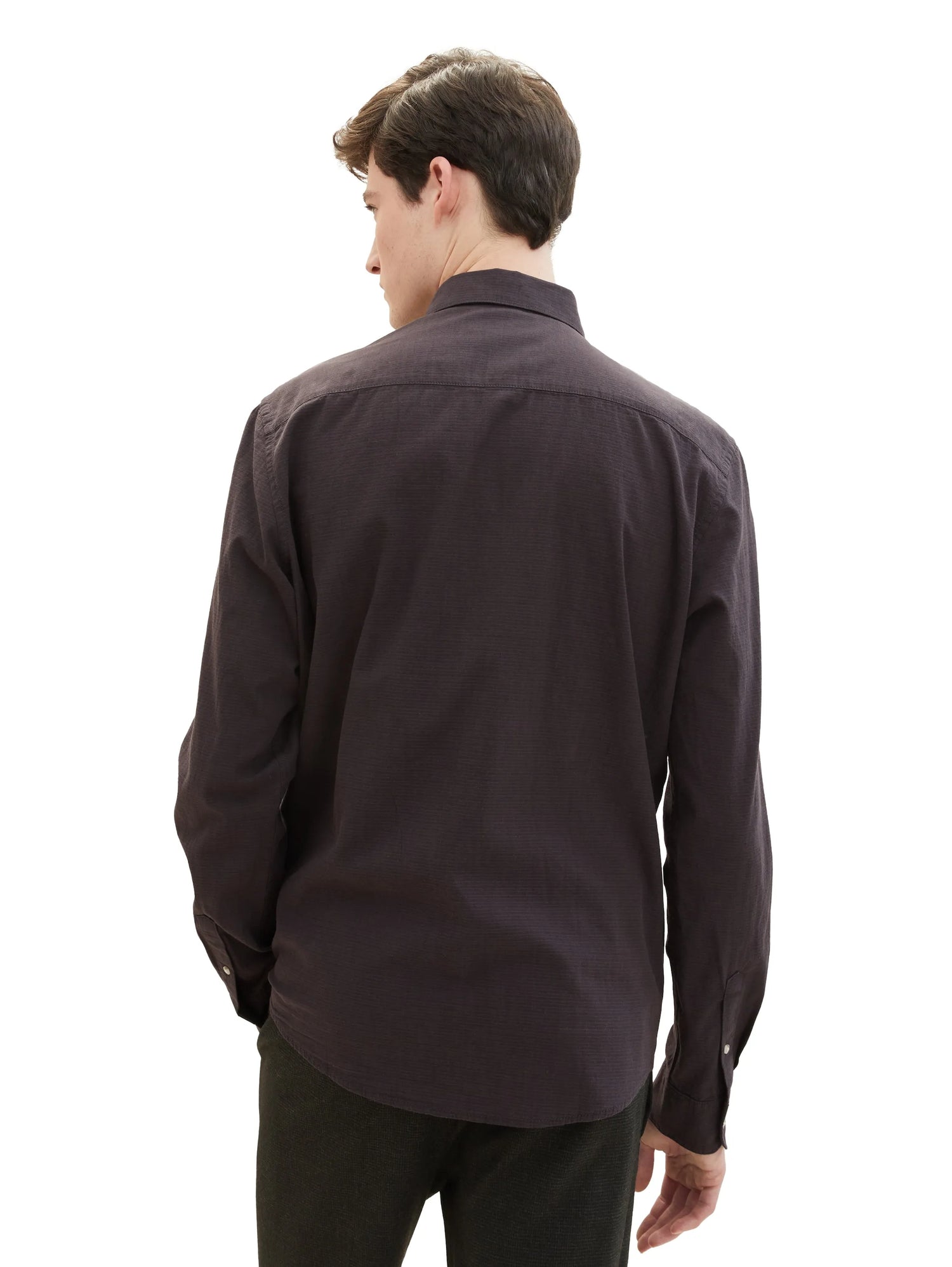 Denim Tom Tailor Black Herringbone Structure Men Regular Fit Long-Sleeved Dress Shirt SKU: 1040148_34773 Image 03