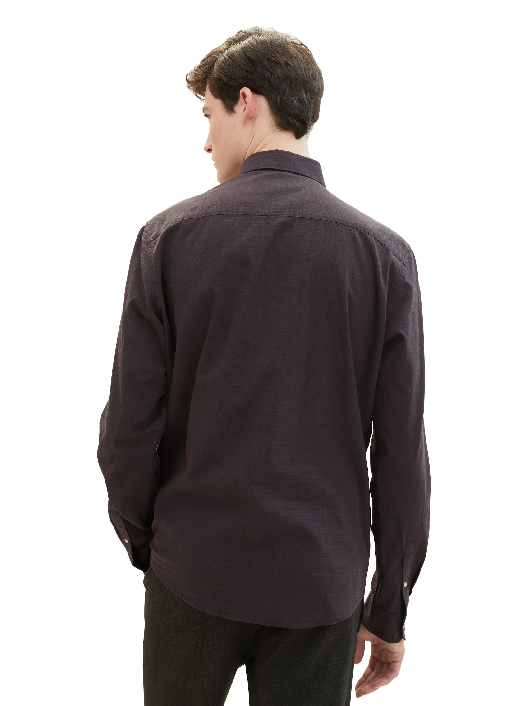 Denim Tom Tailor Black Herringbone Structure Men Regular Fit Long-Sleeved Dress Shirt SKU: 1040148_34773 Image 03