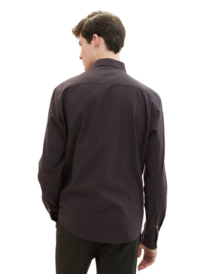 Denim Tom Tailor Black Herringbone Structure Men Regular Fit Long-Sleeved Dress Shirt SKU: 1040148_34773 Image 03