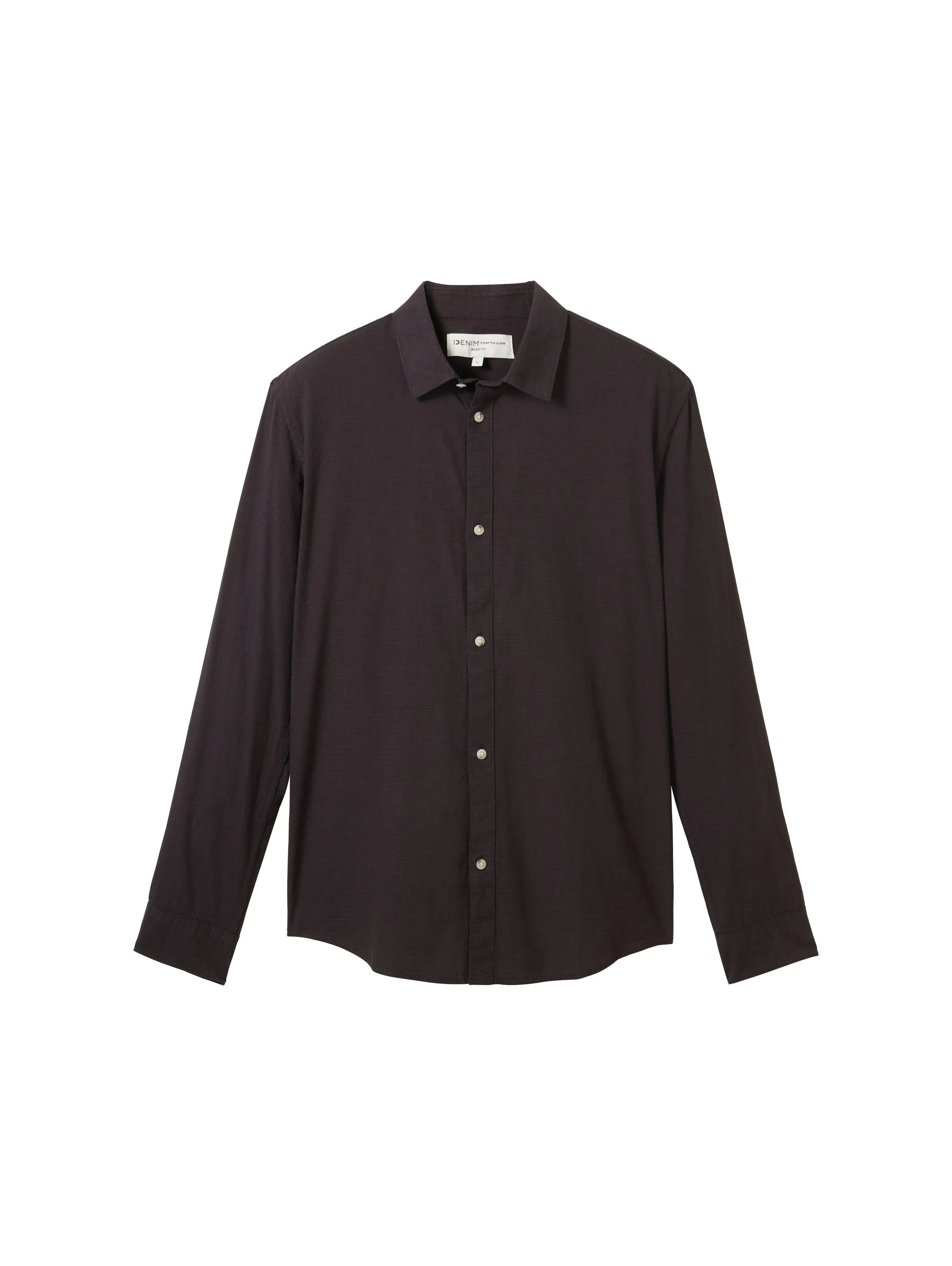 Denim Tom Tailor Black Herringbone Structure Men Regular Fit Long-Sleeved Dress Shirt SKU: 1040148_34773 Image 07