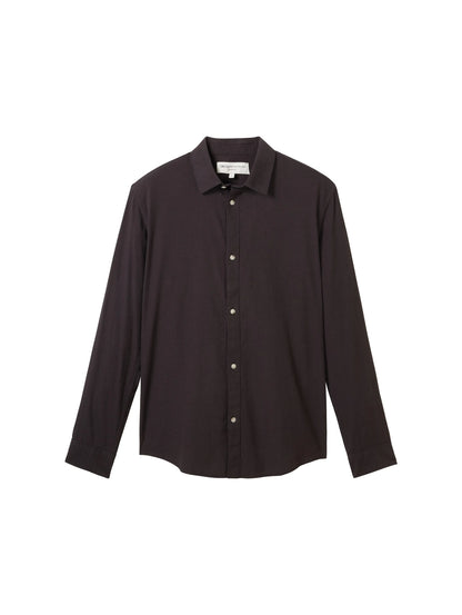 Denim Tom Tailor Black Herringbone Structure Men Regular Fit Long-Sleeved Dress Shirt SKU: 1040148_34773 Image 07