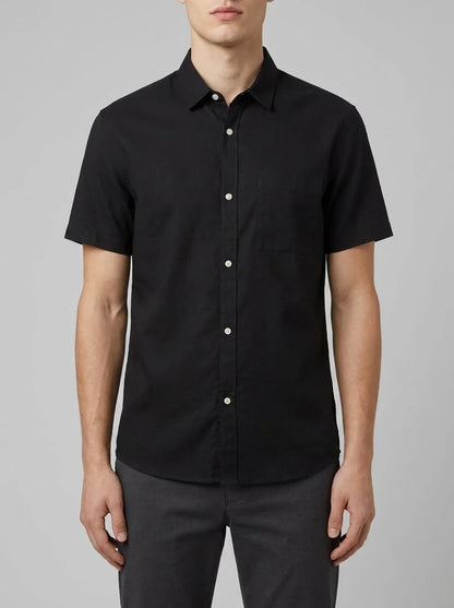 Denim Tom Tailor Black Men Short-Sleeved Shirt with Linen SKU: 1040160_29999 Image 00