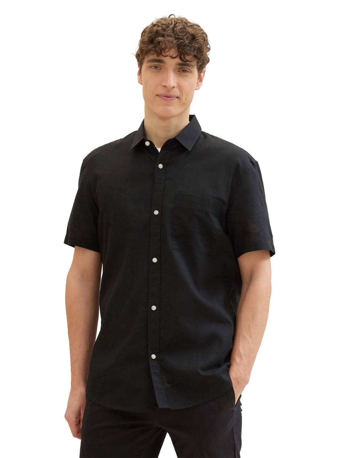 Denim Tom Tailor Black Men Short-Sleeved Shirt with Linen SKU: 1040160_29999 Image 01