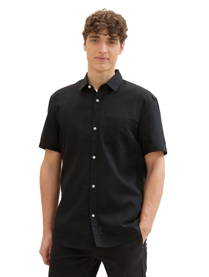 Denim Tom Tailor Black Men Short-Sleeved Shirt with Linen SKU: 1040160_29999 Image 01