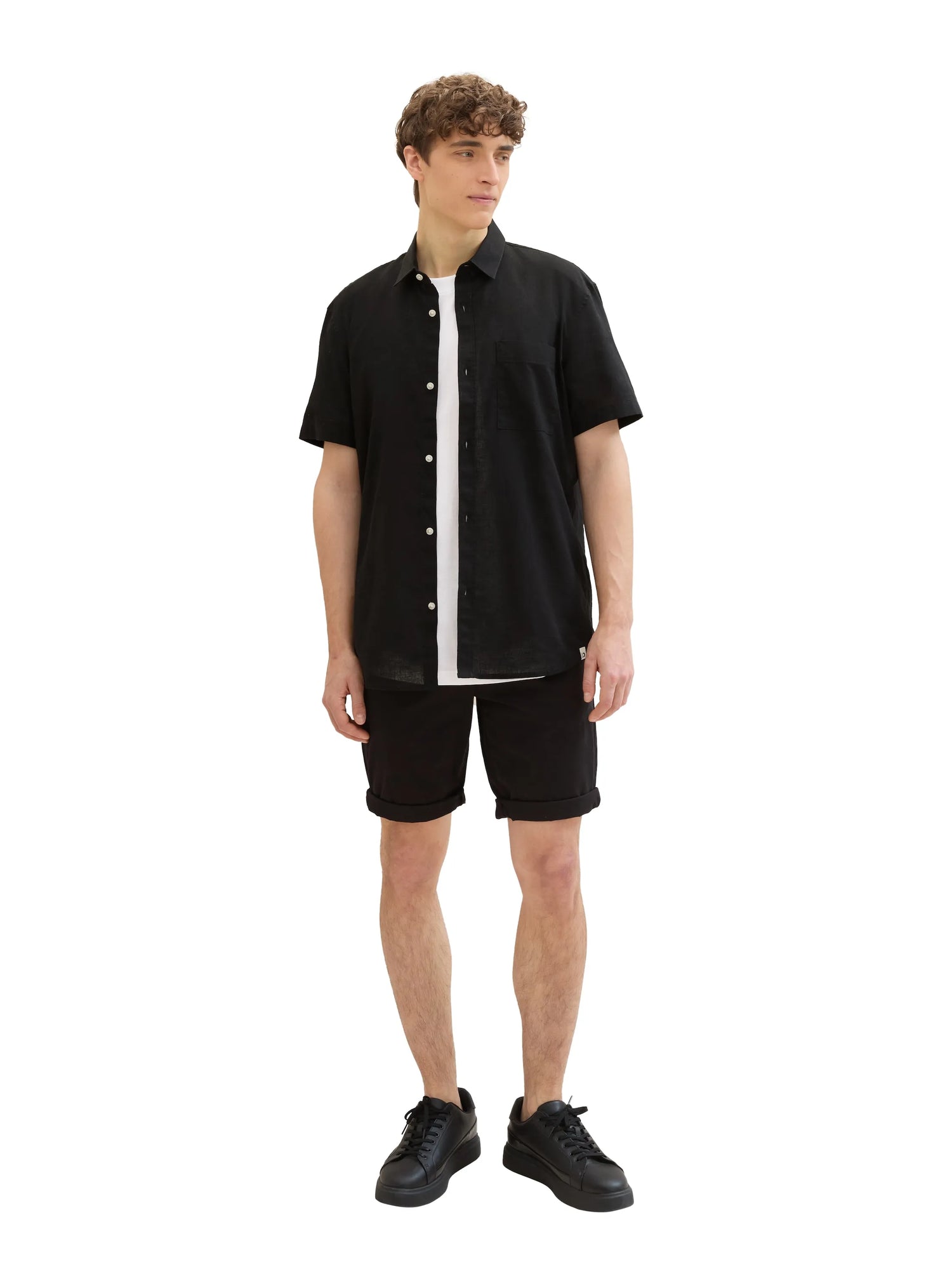 Denim Tom Tailor Black Men Short-Sleeved Shirt with Linen SKU: 1040160_29999 Image 02