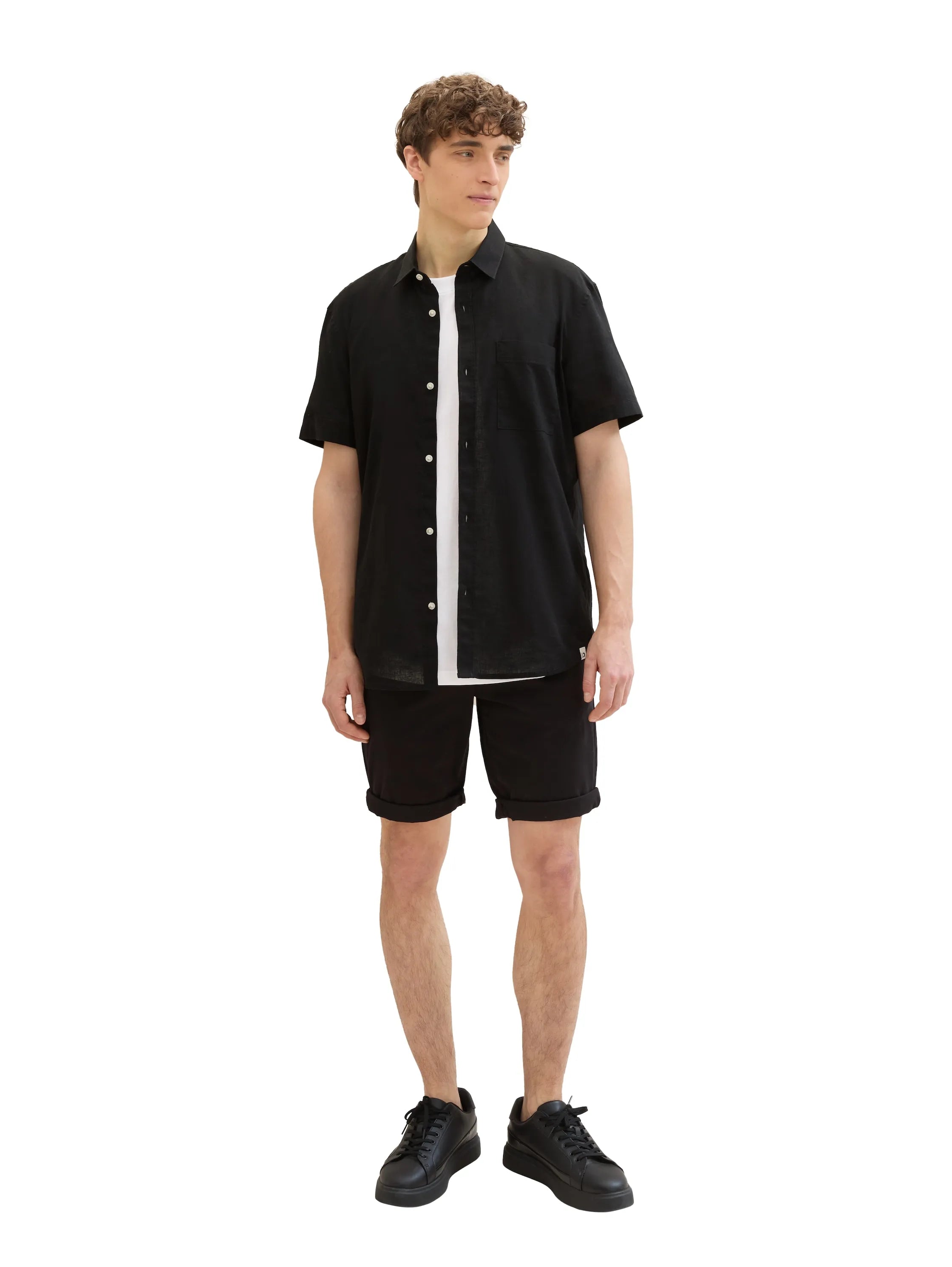 Denim Tom Tailor Black Men Short-Sleeved Shirt with Linen SKU: 1040160_29999 Image 02