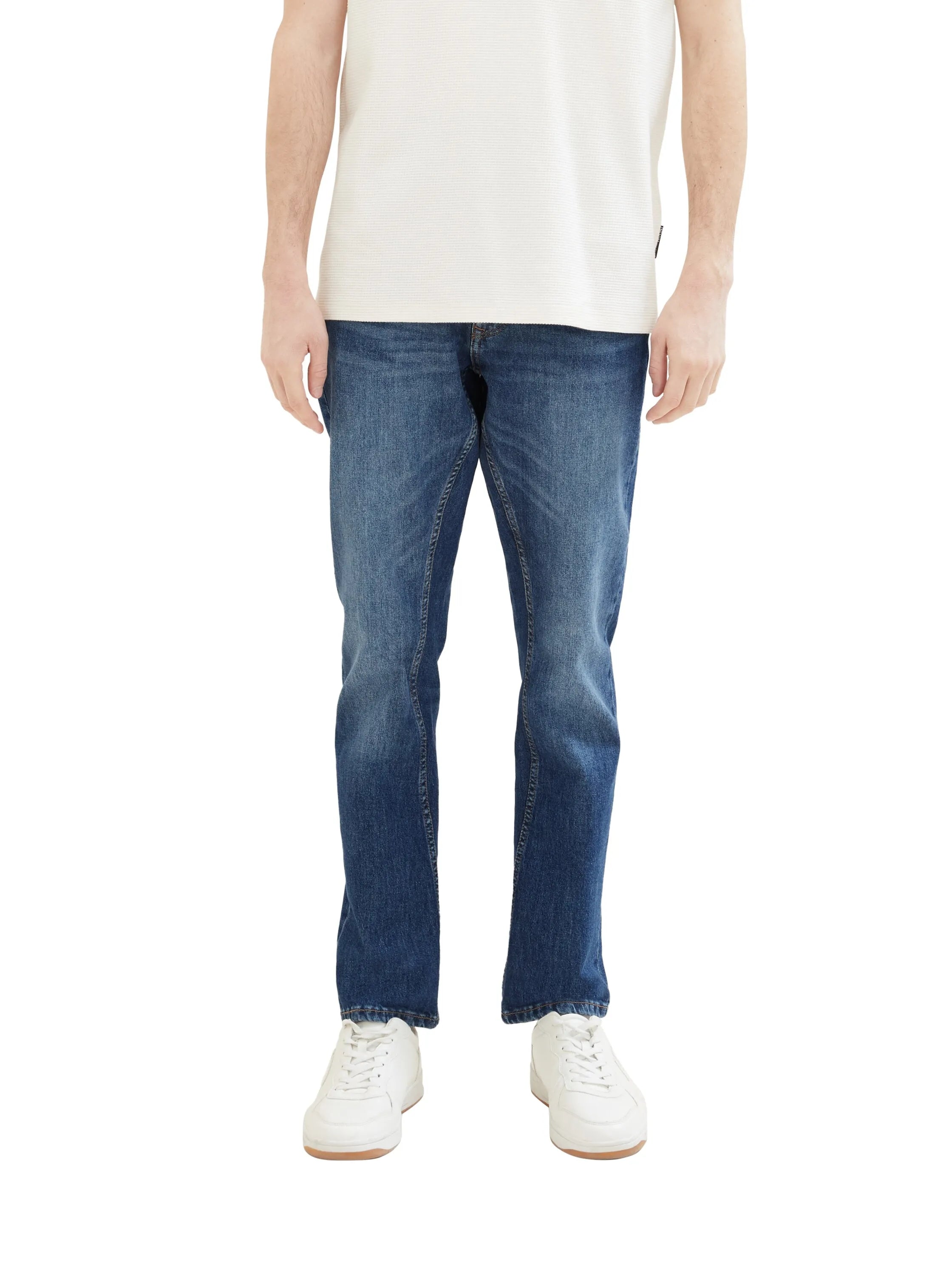 Tom Tailor Used Dark Stone Blue Denim Men Regular Tapered Jeans with Recycled Cotton SKU: 1040166_10120 Image 01