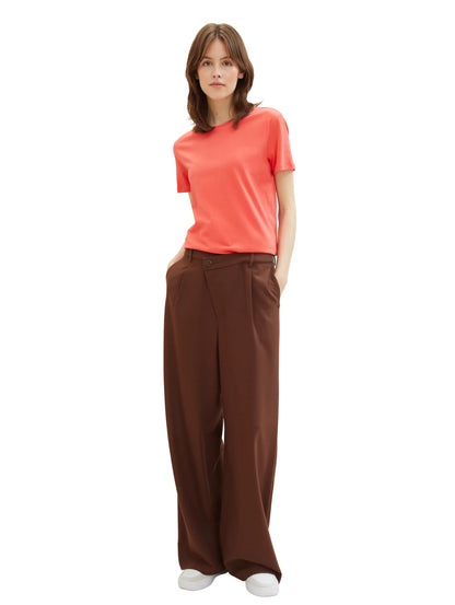 Denim Tom Tailor Plain Red Women Loose Fit Cotton T-Shirt SKU: 1040183_11042 Image 02